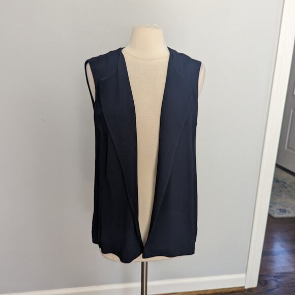 Lafayette Navy Blue Vest Waterfall Front Cardigan Viscose Semi Sheer Back Panel - Picture 2 of 10